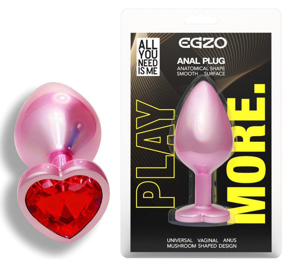 Анальна пробка з кристалом EGZO - Pink Perl Heart Plug Red, size S Sex Aura Київ - фото 1