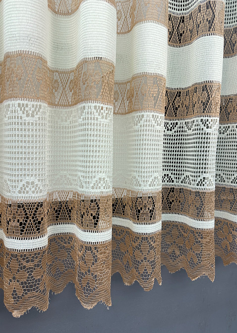 Тюль сетка VR-Textil Juli № 1720т Арка на кухню цвет молочный с карамельным 400х150 см (53-0032) Киев - изображение 6