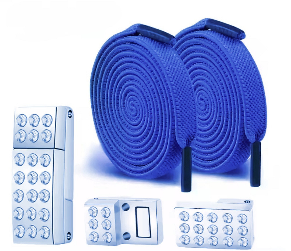 Шнурки еластичні без зав'язок з магнітною застібкою зі стразами Синій Смела - изображение 1