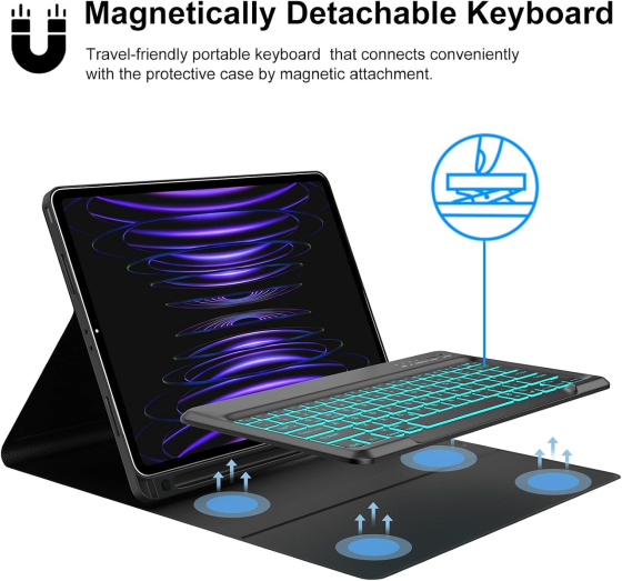 Чехол-клавиатура JADEMALL для iPad Pro 12.9″ 3/4/5/6 Gen 2018–2022, Bluetooth, QWERTZ, подсветка, синий Киев