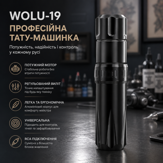 Многофункциональная тату-машинка WOLU-15 для профессиональной татуировки, роторная машинка-ручка, черная Киев