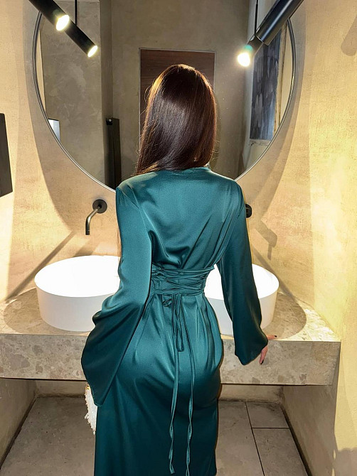 Жіноче стильне довге елегантне плаття дабл шовк Смарагдовий, 46/48 Одеса - фото 3
