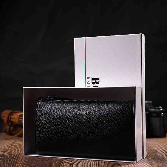 Функціональний чоловічий клатч із натуральної шкіри флотар Чорний (BOND) Київ