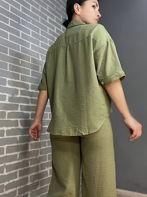 Костюм женский Mix Ray 4157 рубашка оверсайз брюки с разрезами по бокам ровные от бедра хаки, хаки, L Киев - изображение 4