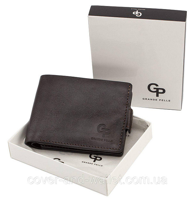 Кожаный мужской кошелек коричневого цвета на магните Grande Pelle Amico Киев - изображение 7