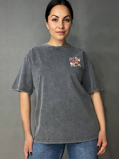 Футболка женская A-N 27005 тай-дай вареная с цветочным принтом на спине, серый, one size Киев - изображение 1