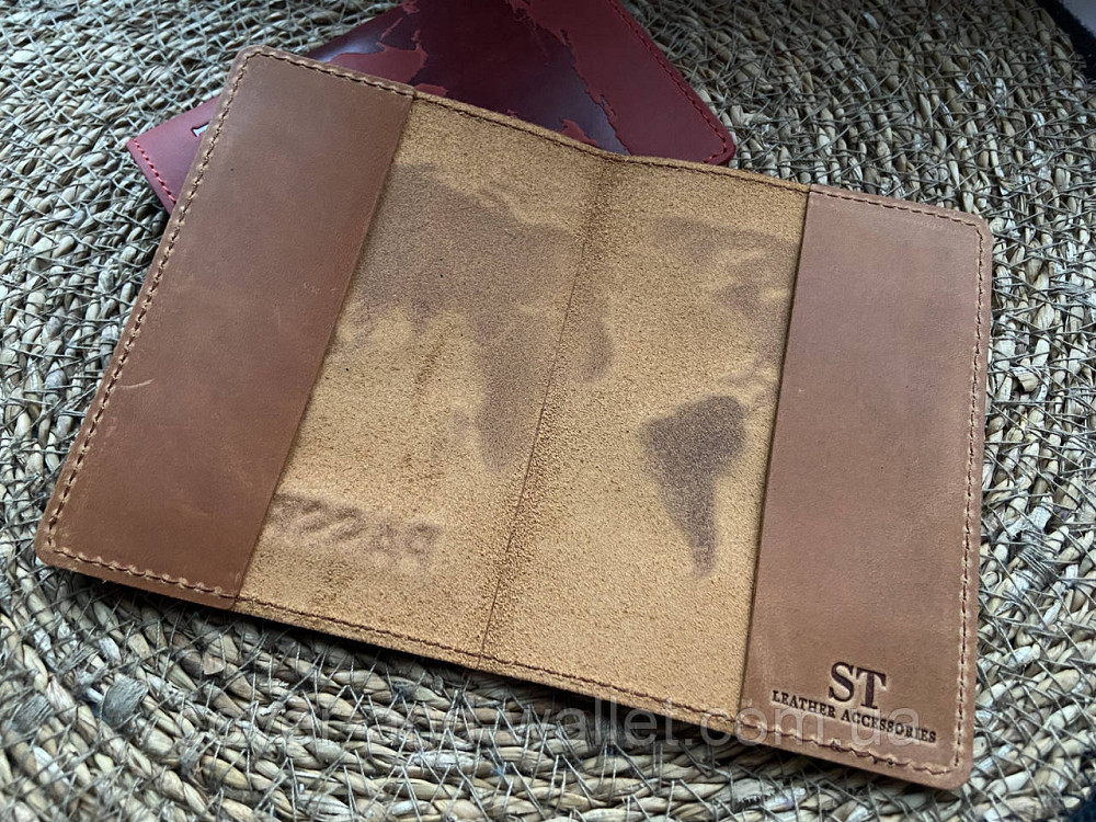 Шкіряна обкладинка на паспорт карта світу жовтого кольору ST Leather Київ - фото 3