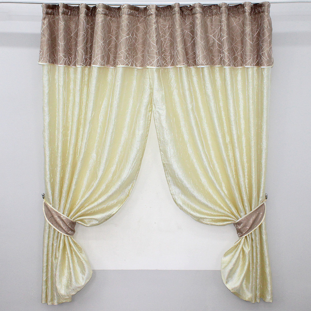 Кухонные шторы VR-Textil № 073к с ламбрекеном и подхватами светло-золотистый с пудровым 270х170 см (52-0167) Киев - изображение 1