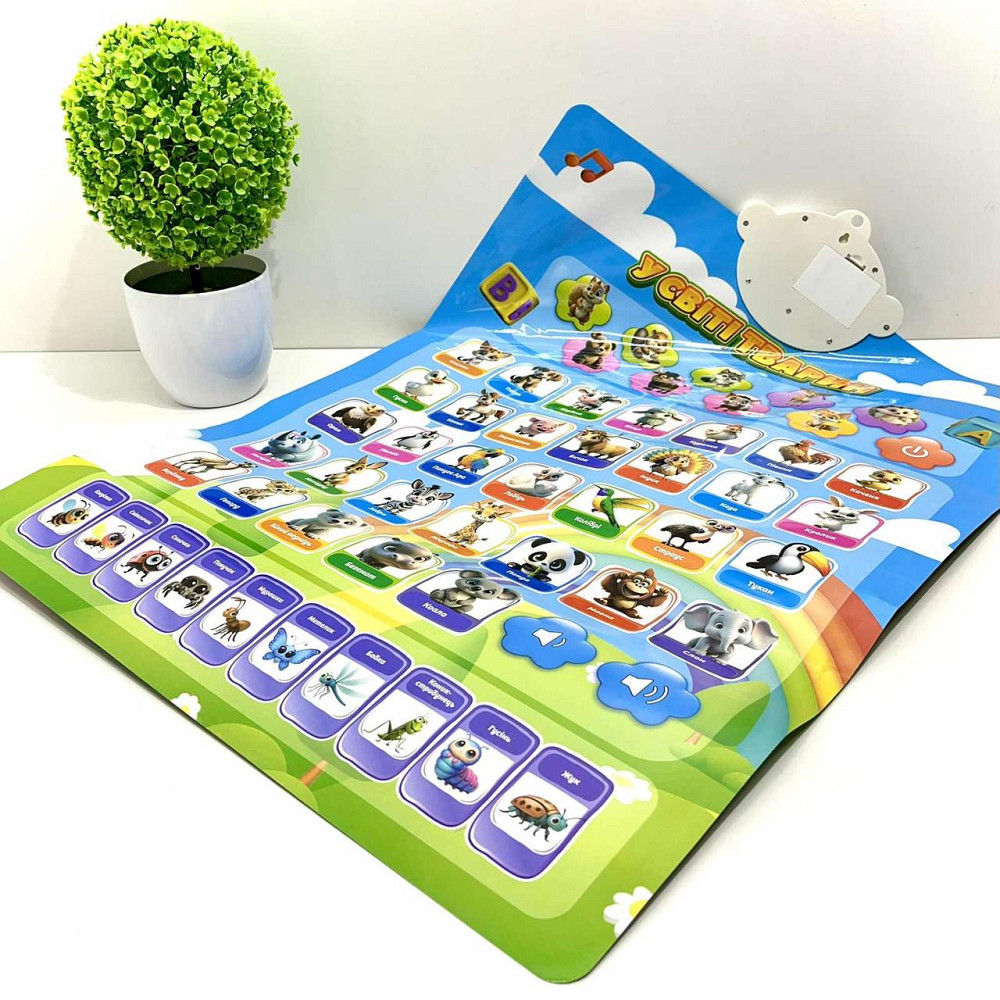 Плакат інтерактивний WToys українська мова алфавіту назви тварин і комах пісні вірші загадки регулювання гучності (39531) Чернігів - фото 1