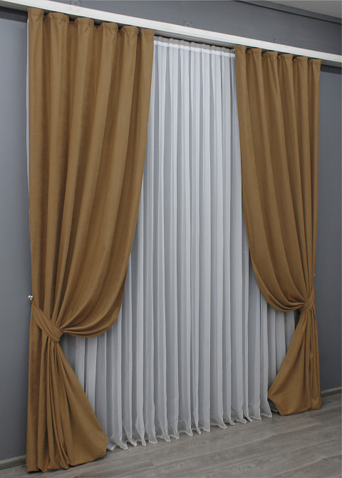 Шторная ткань нубук однотонный, Турция, цвет светло-коричневый 1523ш Киев - изображение 8