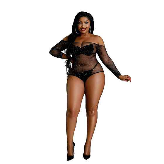 Сітчасте боді зі стразами Moonlight Plus Model 09 XL-XXXL Black, відкриті плечі Sex Aura Київ