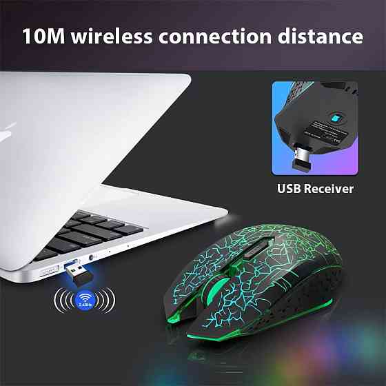 Беспроводная игровая мышка Qukam RGB подсветка USB Charge бесшумная со встроенным аккумулятором Black Запорожье