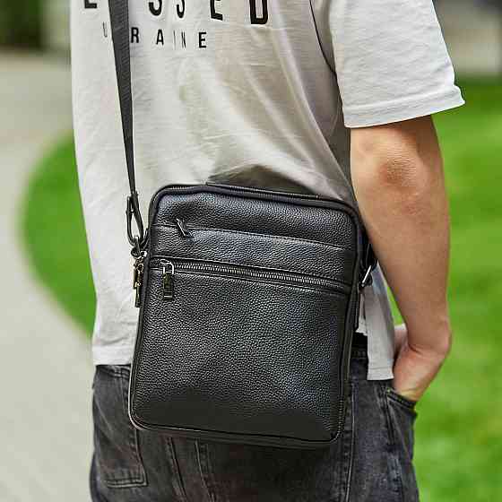Чоловіча шкіряна сумка через плече Tiding Bag чорна Київ
