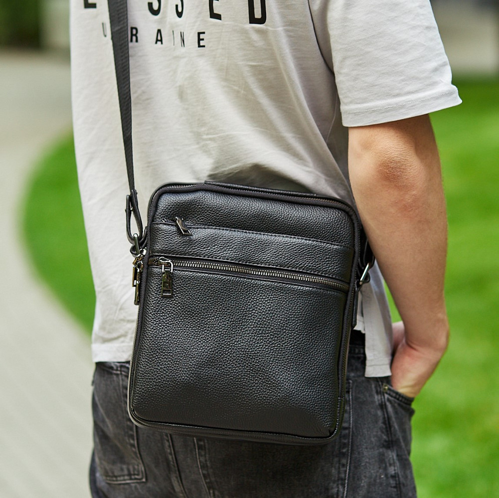 Чоловіча шкіряна сумка через плече Tiding Bag чорна Киев - изображение 3