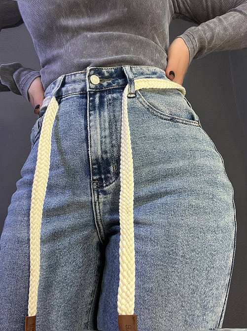 Джинси жіночі Dicesil 9153 palazzo jeans широкі стрейчеві завишена талія палаццо ремінь косичка блакитні, блакитний, 28, 28, 74 см, 100 см Київ - фото 13