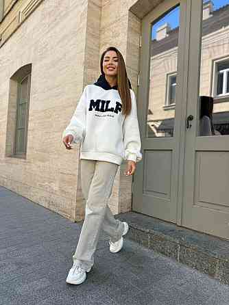 Женский стильный теплый свитшот тринитка на флисе (очень качественная)+трикотаж «Баранчик» Молочный, 46/48 Одесса