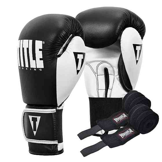 Боксерські рукавиці TITLE Boxing Dynamic Strike Black/White 16 oz (бинти 4м. в комплекті) Каменское