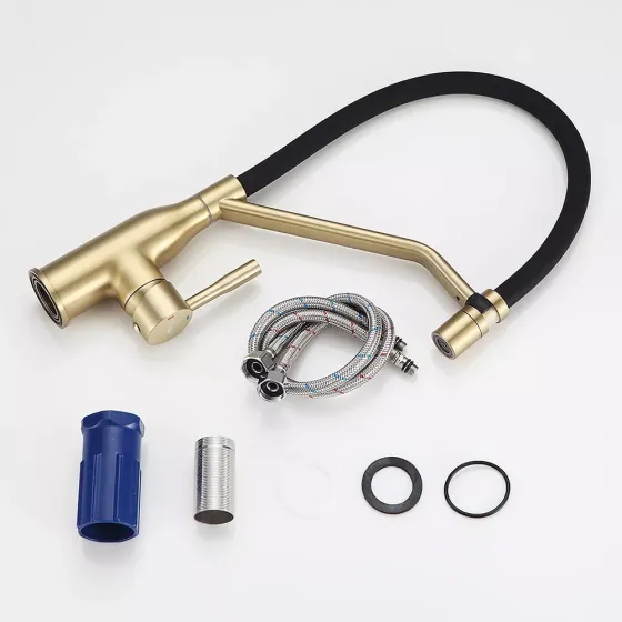 Смеситель для кухни с гибким изливом FRAP F4497-3 золото/черный Киев