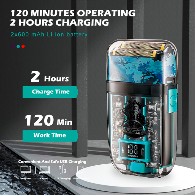 Электробритва аккумуляторная шейвер VGR V-352 IPX5 с двойным лезвием + LCD дорожная сумка Винница - изображение 4