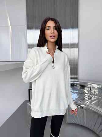 Жіночий стильний подовжений оверсайз светр із блискавкою  в’язка 50% коттон / 50% акрил Одеса