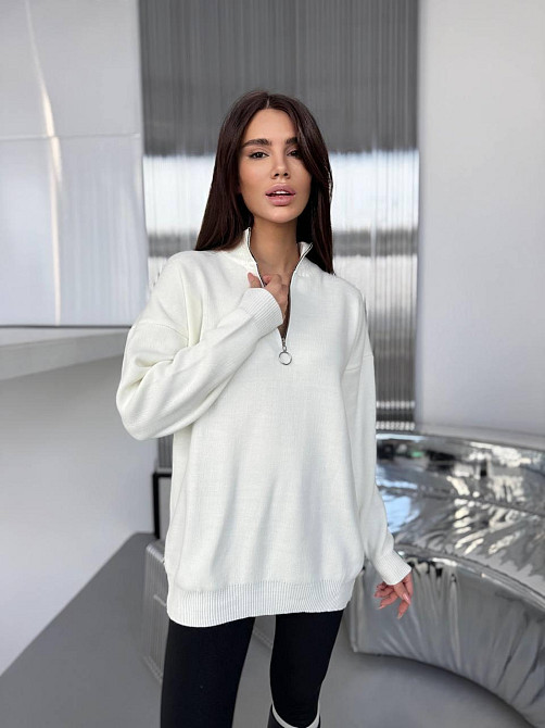 Жіночий стильний подовжений оверсайз светр із блискавкою  в’язка 50% коттон / 50% акрил Одеса - фото 3