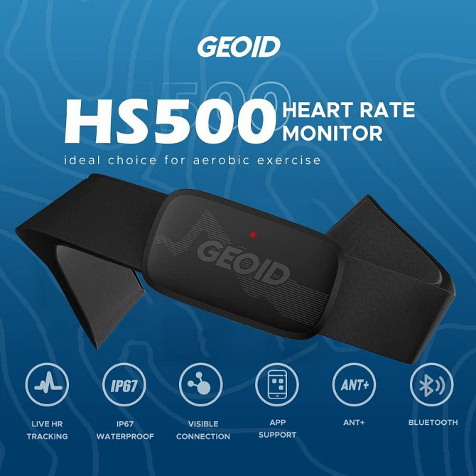Нагрудний пульсометр GEOID HS500 з Bluetooth 4.2, ANT+ та LED-індикатором, IP67 монітор серцевого ри Київ - фото 3