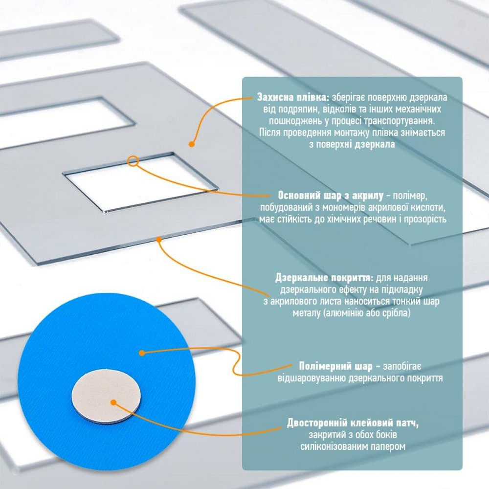 Зеркальный акриловый декор самоклеящийся, 9 штук, серебро Киев - изображение 4