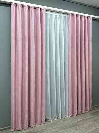 Комплект готовых штор VR-Textil Лен № 1728ш Розовый 150х290 см 2 шт (33-0645) Киев