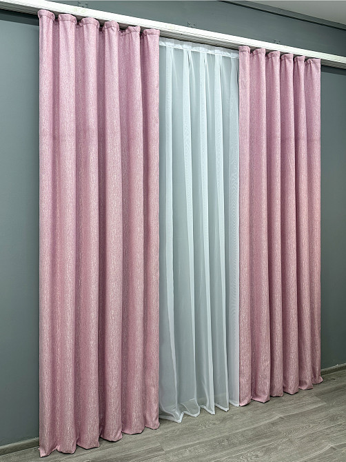 Комплект готовых штор VR-Textil Лен № 1728ш Розовый 150х290 см 2 шт (33-0645) Киев - изображение 4