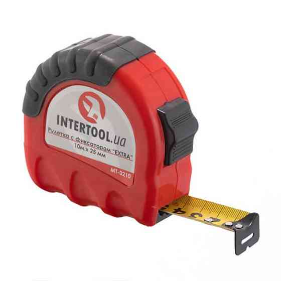 Рулетка з металевим полотном, з фіксатором, 10 м, 25 мм, "EXTRA" INTERTOOL MT-0210 Київ