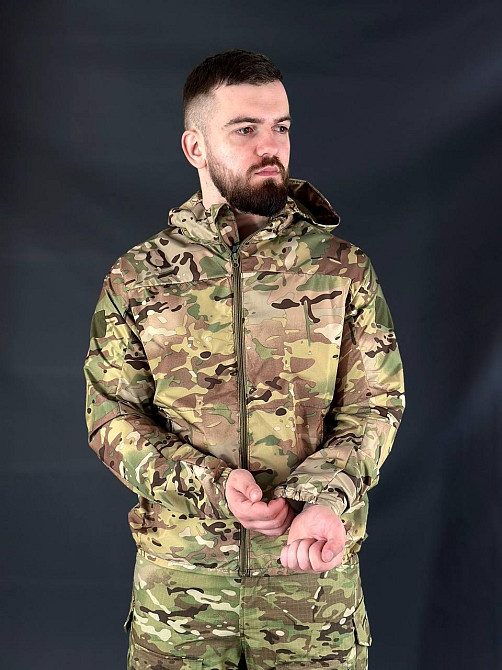 Водонепроницаемая армейская летняя куртка мультикам мужская ветровка с капюшоном для военнослужащего WAR Львов - изображение 6