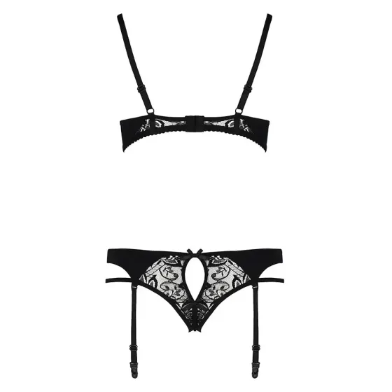 Комплект білизни Passion PAULINE SET L/XL, black, стрепи, ліф, стрінги і пояс для панчох Львів