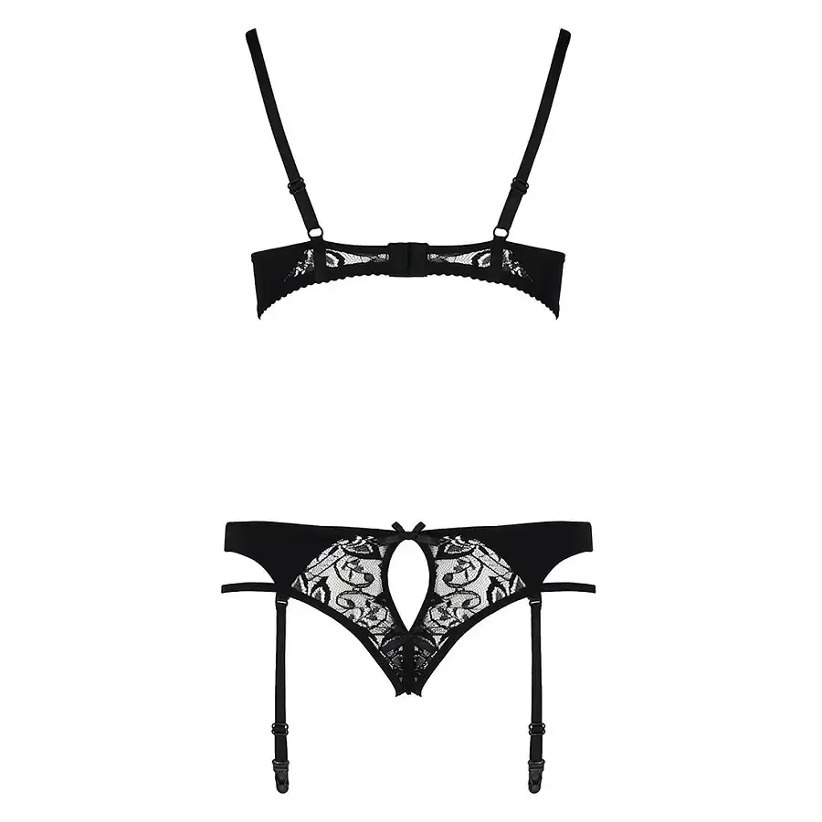 Комплект білизни Passion PAULINE SET L/XL, black, стрепи, ліф, стрінги і пояс для панчох Львів - фото 6