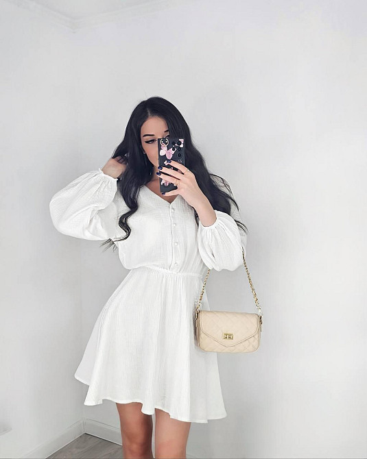 Жіноча легка міні сукня з натуральної тканини муслін Білий, Oversize 42/46 Одеса - фото 3