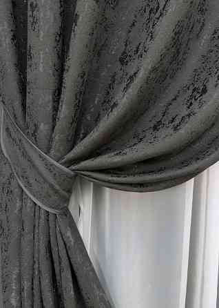 Комплект штор на люверсах VR-Textil Лен мрамор Pavliani № 1667ш Графитовый 150х250 см 2 шт (37-0170) Киев