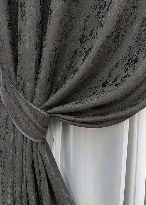 Комплект штор на люверсах VR-Textil Лен мрамор Pavliani № 1667ш Графитовый 150х250 см 2 шт (37-0170) Киев - изображение 5