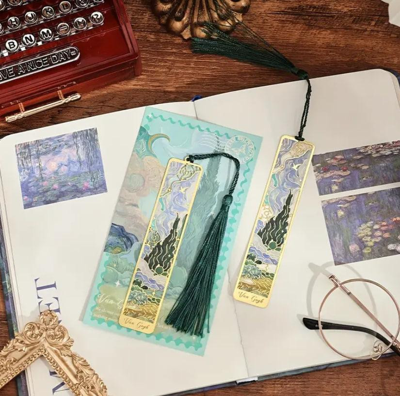 Вінтажна металева закладка з масляним живописом та китицею. ОригІнальна закладка для книжок. Подарун Київ - фото 1