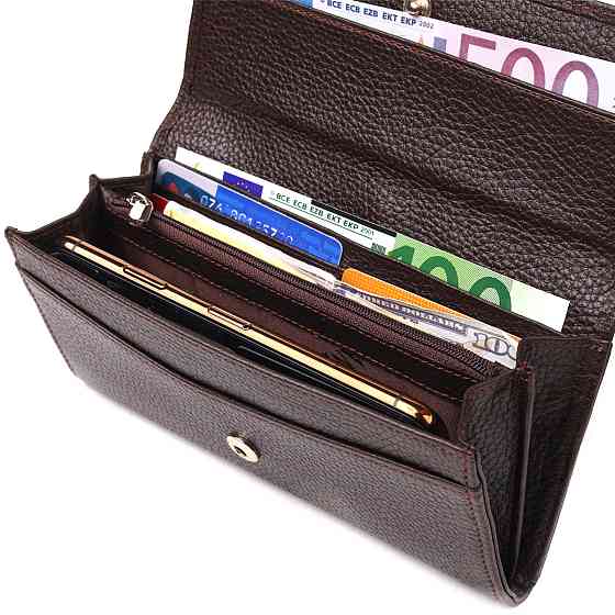 Жіночий стильний гаманець із натуральної зернистої шкіри CANPELLINI 21629 Коричневий Київ