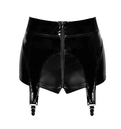 Шортики Noir Handmade F325 Glam, XL, black, вініл, висока талія, кріплення для панчіх, з доступом Sex Aura Київ