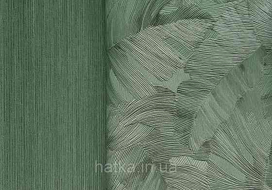 Шпалери вінілові на флізеліні Grandeco Time метрове листя монстери структурні темно-зелені Київ