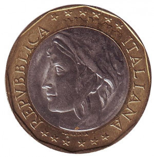 Європейський союз. Монета 1000 лір. 1997-98 рік, Італія. Полтава - фото 1