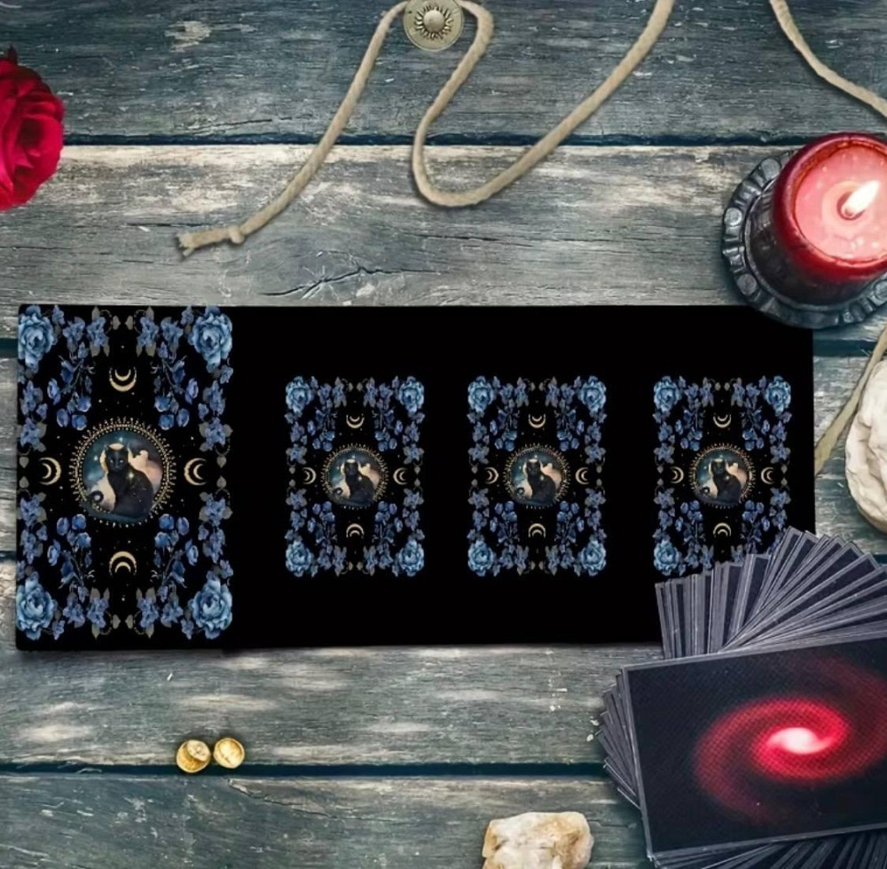 Мішечок для карт таро з принтом чорного кота, сумка для зберігання карт таро і оракулів 38×17 см Київ - фото 1