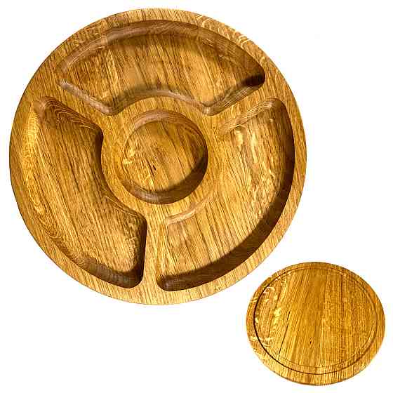 Деревянная тарелка из натурального дерева диаметр 25 см, высота 2 см, тарелка для закусок Каменец-Подольский