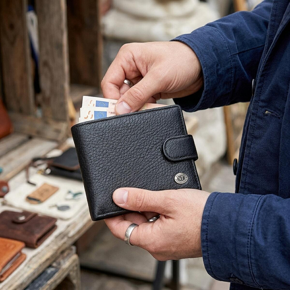 Чоловічий гаманець ST Leather 18316 (ST114) шкіряний Чорний Київ - фото 9