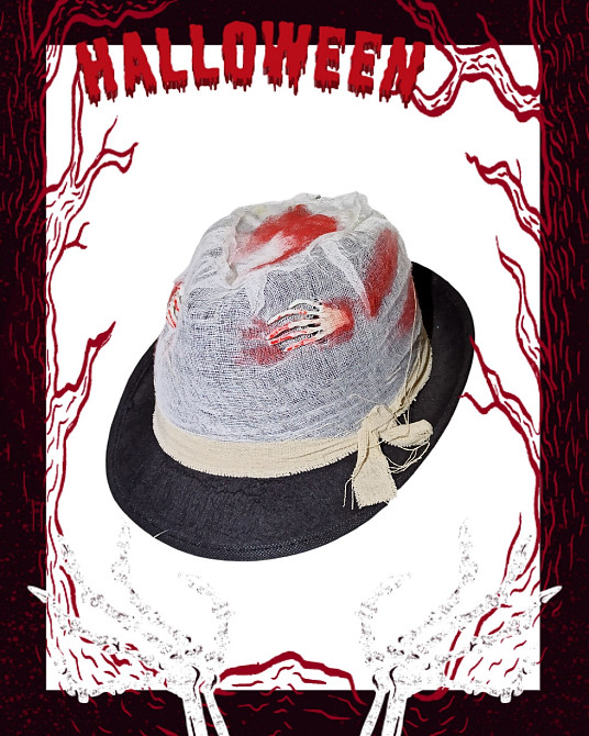 Чоловічий капелюх з бинтом у крові для Хелловіна one size чорний Київ - фото 1