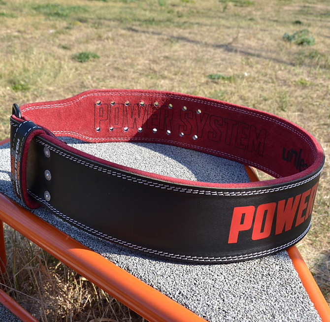 Пояс для важкої атлетики Power System PS-3830 Beast шкіряний Black/Red L Кам'янське - фото 8