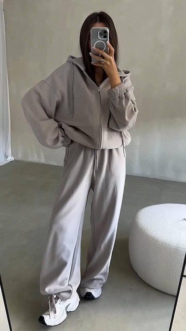 Жіночий повсякденний спортивний костюм-двійка: кофта та штани з турецької двонитки Сірий, 46/48 Одеса - фото 1