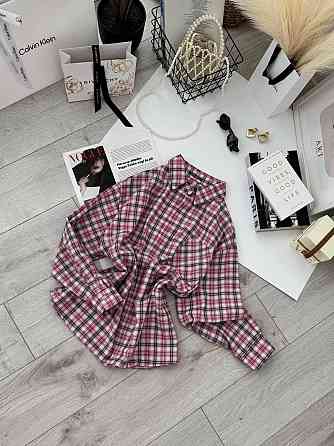 Женская базовая оверсайз рубашка в клетку Розовый Одесса