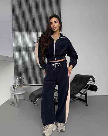 Жіночий теплий повсякденний костюм із лампасами, двобічний фліс Синій Одеса