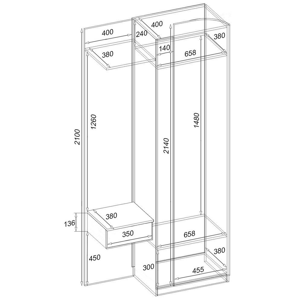 Прихожая Соло-1, Дуб Сонома, 1000/400/2140 Львов - изображение 3